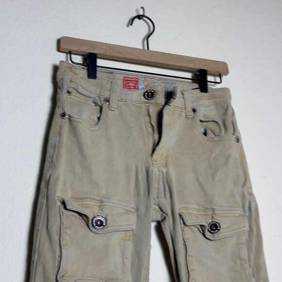 Demolition Cargo Punk Khaki Moto Pant Slim Front Pockets Tech Men 28x29 Y2K - Picture 3 of 16